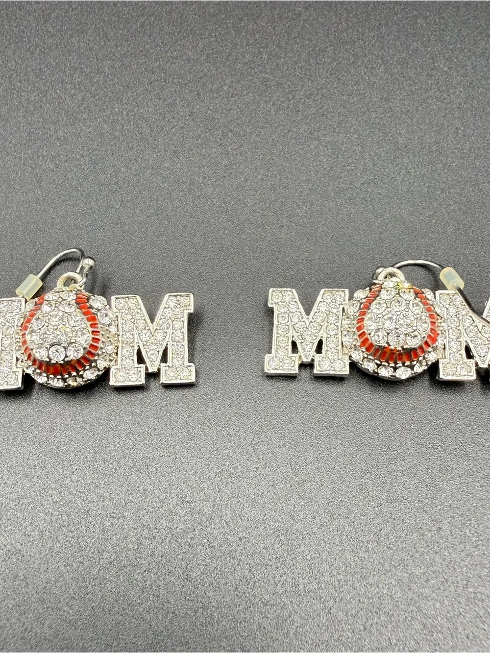 Sparkling MOM Baseball dangles Earrings with Red Accent